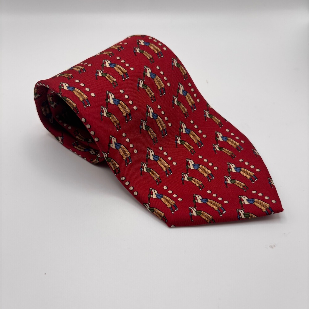 Salvatore Ferragamo Mens Silk Italy Tie Red Golf Club‎ Golfer Size 59" x 3.75"
